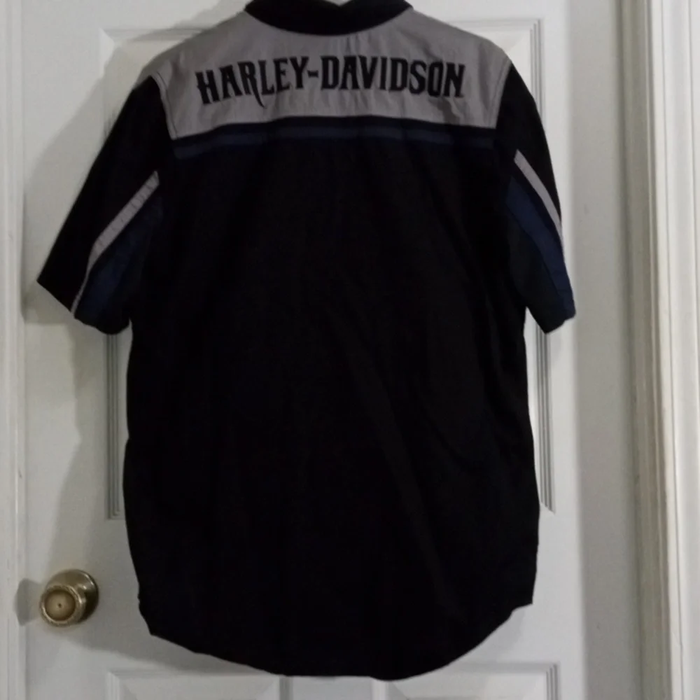 Harley-Davidson Black Short Sleeve Button Down Shop Shirt Men’s Large - Picture 3 of 6
